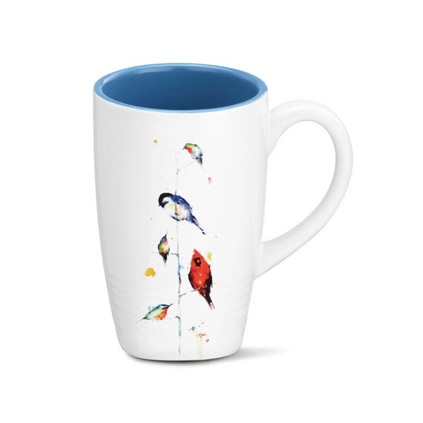 Picture of The Birds on a Branch Mug holds up to 20 oz. of liquid. It is made from stoneware and measures 3.75"dia x 5.75"h. This mug is microwave and dishwasher safe.
