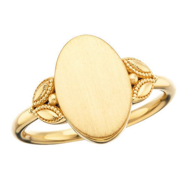 Picture of 10K Ladies Oval Leaf Signet Ring