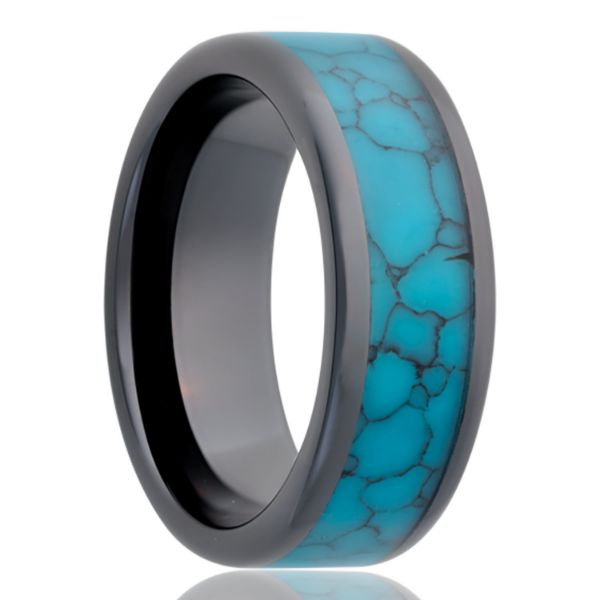 Picture of Black Ceramic and Reconstituted Turquoise Inlay Ring