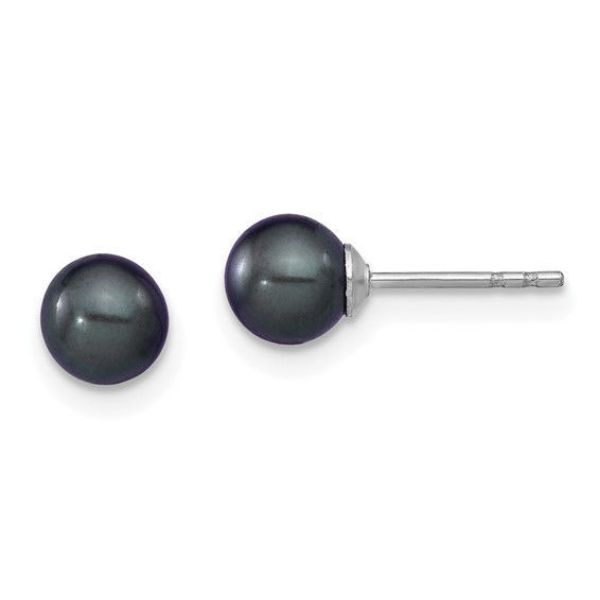Picture of Black FW Cultured Round Pearl Stud Earrings