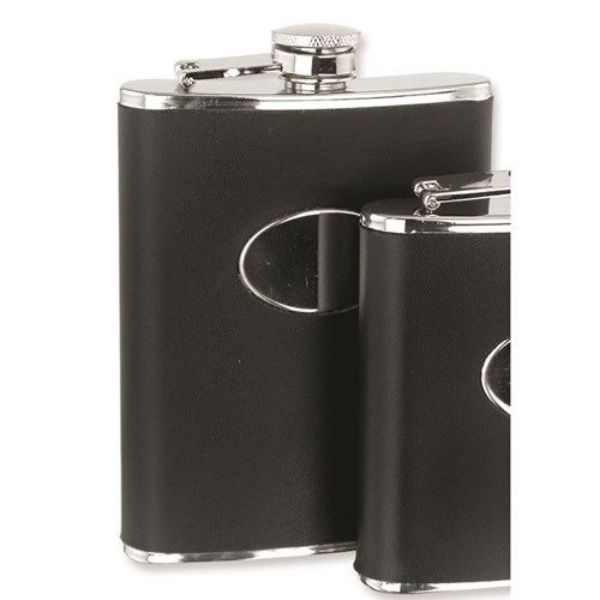 Picture of Black Genuine Leather Stainless Steel 8oz Hip Flask