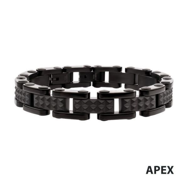 Picture of Black IP Steel with Matte Finish Pyramid Stud Pattern & High Polished Finish Link Bracelet