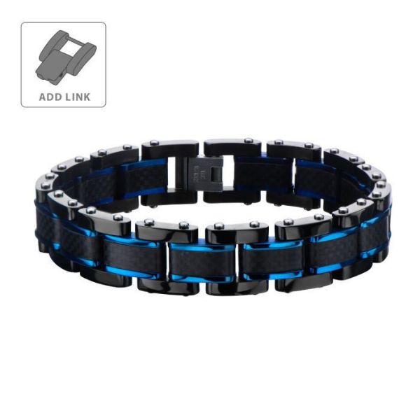 Picture of Black IP, Blue IP & Solid Carbon Fiber Center Link Bracelet
