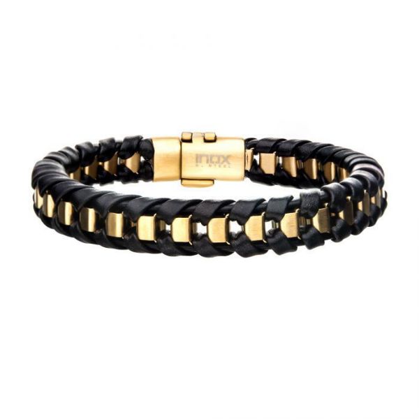 Picture of Black Leather with Gold Plated Bracelet