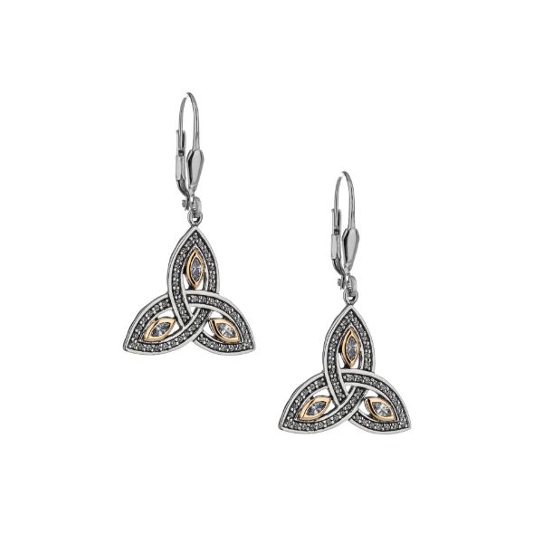 Picture of CZ SS 10KT TRINITY MARQUIS CZ (2X4MM EA) & ROUND CZ (1MM EA) LEVERBACK EARRINGS 7/8" X 1"