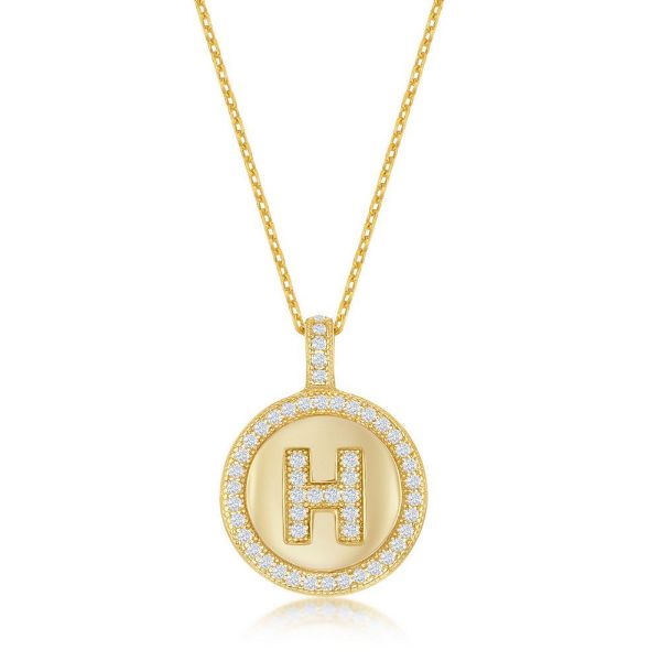 Picture of Gold Plated Sterling Silver Micro Pave Circle "H" Pendant