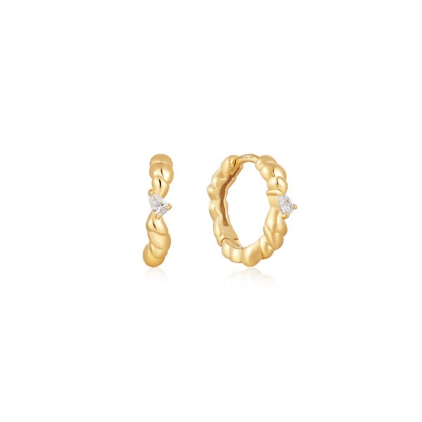 Picture of Gold Twisted Wave Huggie Hoop Earrings