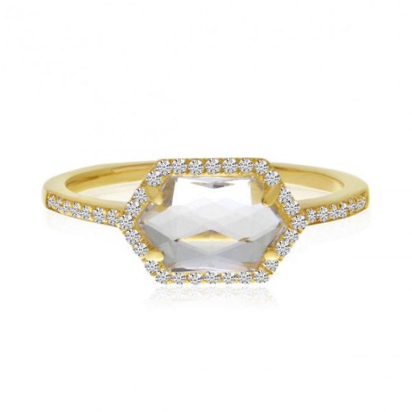 Picture of Hexagon White Topaz and Diamond Ring