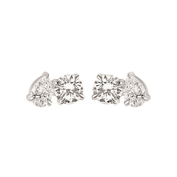 Picture of LAB Pear and Round Diamond Stud Earrings