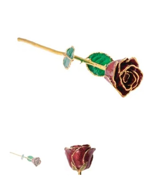 Picture of Lacquered Ruby Colored Sparkle Rose with Gold Trim