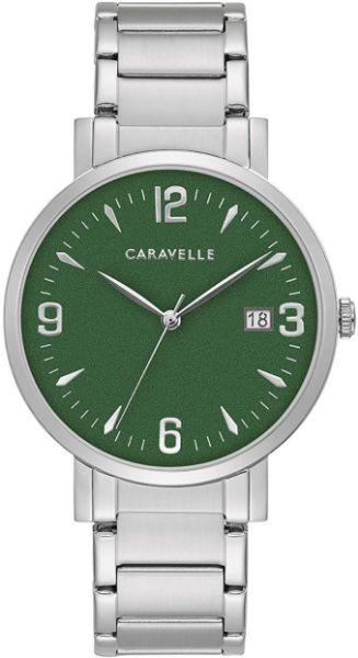 Picture of Men's Bracelet Watch with Green Face and White Stainless Steel Case and Band