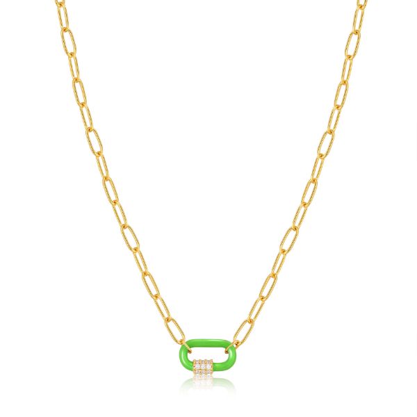 Picture of Neon Green Enamel Carabiner Gold Necklace