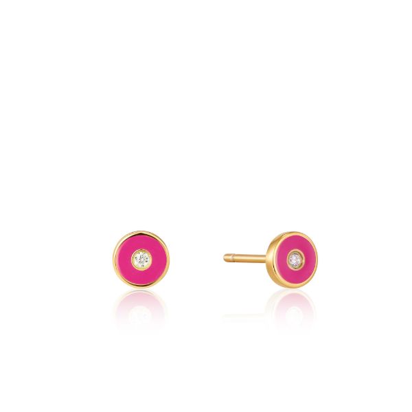 Picture of Neon Pink Enamel Disc Gold Stud Earrings