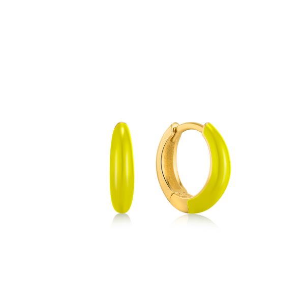 Picture of Neon Yellow Enamel Gold Sleek Huggie Hoop Earrings