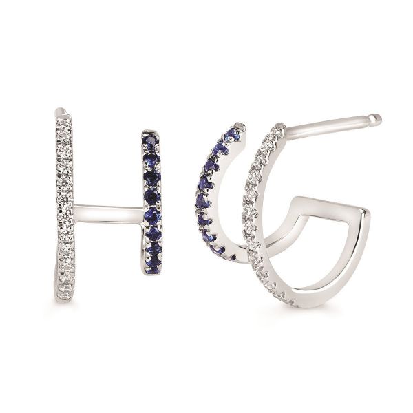 Picture of Sapphire and Diamond Double Hoop Earrings