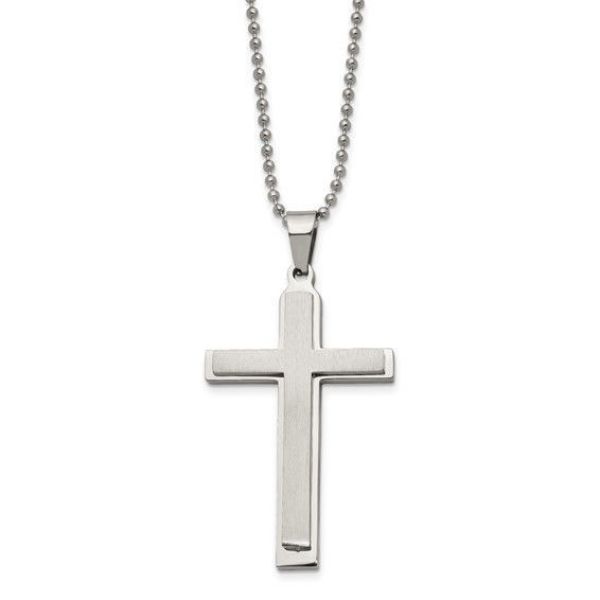 Picture of Stainless Steel Brushed And Polished Layered 22 Inch Cross Necklace
