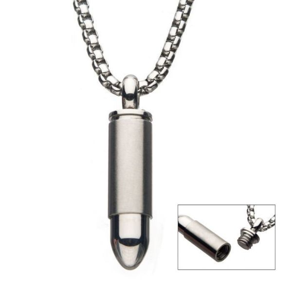 Picture of Stainless Steel Memorial Bullet Pendant with Steel Box Chain