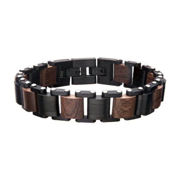 Picture of Stainless Steel with Walnut Wood Link Bracelet