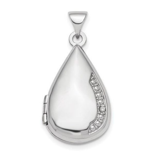 Picture of Sterling Silver Rhodium-Plated Polished Diamond 21mm Teardrop Locket