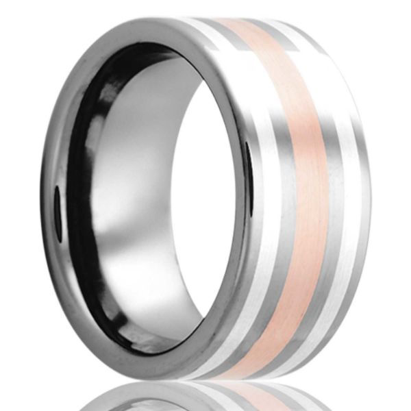 Picture of Tungsten with Silver and Rose Gold Inlays Ring