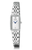 Picture of LADIES ECO DRIVE WATCH with The elongated, rectangular case features a white dial with patterned sunburst design, along with delicate royal blue hour and minute hands