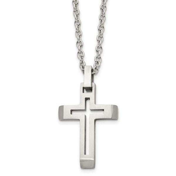 Picture of Stainless Steel Brushed and Polished Cross Necklace