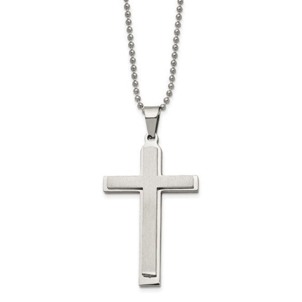 Picture of Stainless Steel Brushed And Polished Layered 22 Inch Cross Necklace