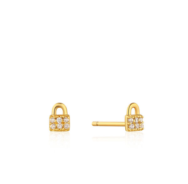 Picture of Gold Padlock Sparkle Stud Earrings