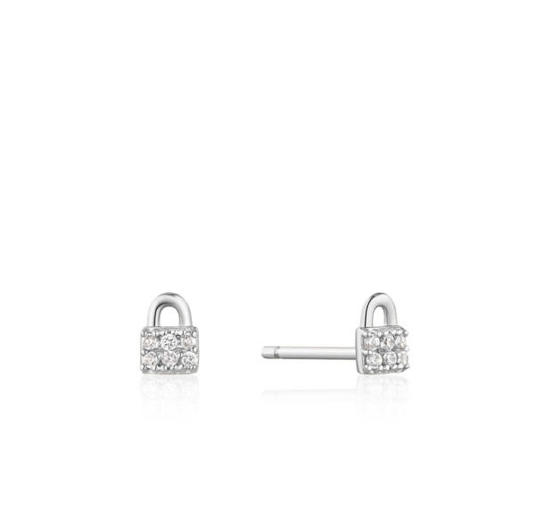 Picture of Silver Padlock Sparkle Stud Earrings