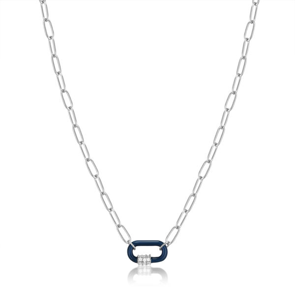 Picture of Navy Enamel Carabiner Silver Necklace