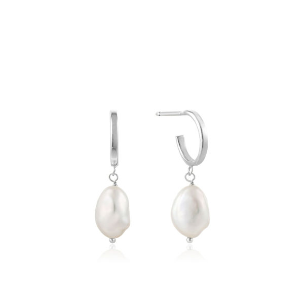 Picture of Silver Pearl Mini Hoop Earrings