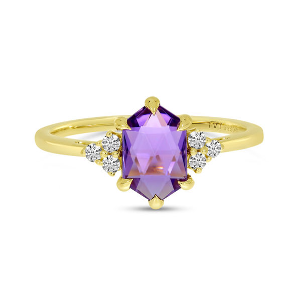 Picture of Hexagon Amethyst and Diamond Ring