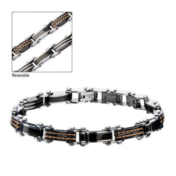 Picture of Double Sided Steel, Black & Rose Gold Plated Bracelet