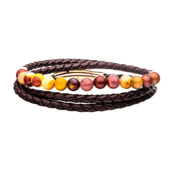 Picture of Double Wrap Brown Leather with Mookaite Beads Bracelet