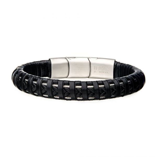 Picture of Black Leather with Steel Clasp Bracelet