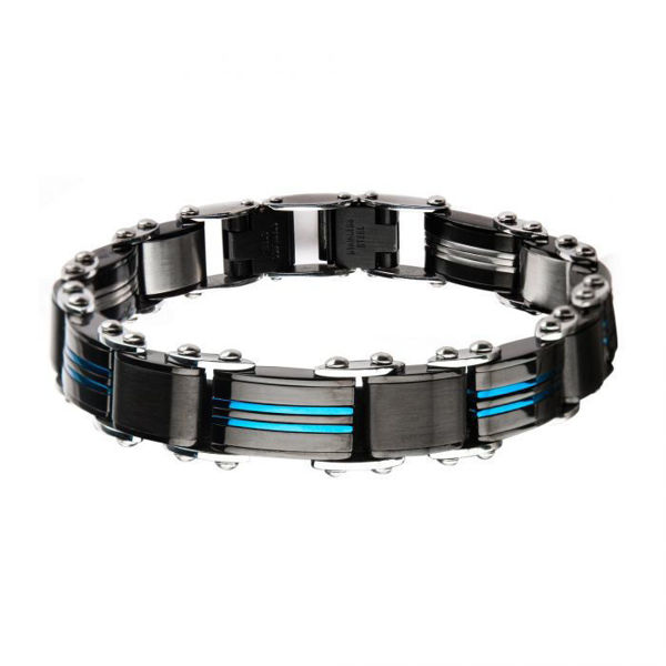 Picture of Double Sided Stainless Steel Blue Plated and Black Plated Reversible Bracelet