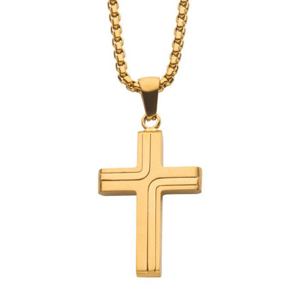 Picture of 18K Gold IP Cross Drop Pendant with Round Box Chain