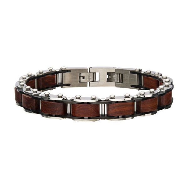 Picture of Stainless Steel with Red Sandal Wood Link Bracelet