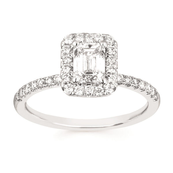 Picture of Lab Grown Emerald Cut Diamond in Halo Engagement Ring