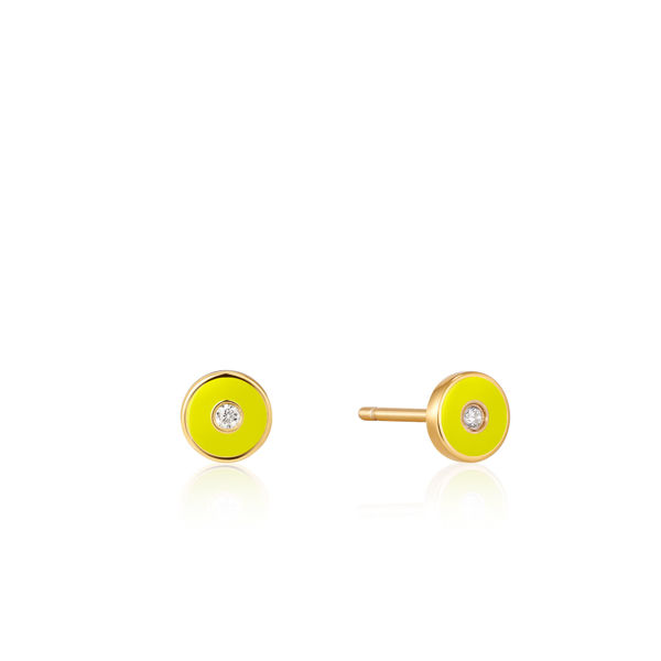 Picture of Neon Yellow Enamel Disc Gold Stud Earrings