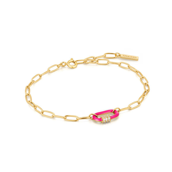 Picture of Neon Pink Enamel Carabiner Gold Bracelet