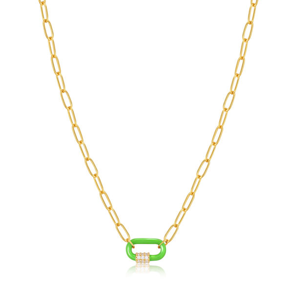Picture of Neon Green Enamel Carabiner Gold Necklace