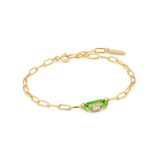 Picture of Neon Green Enamel Carabiner Gold Bracelet