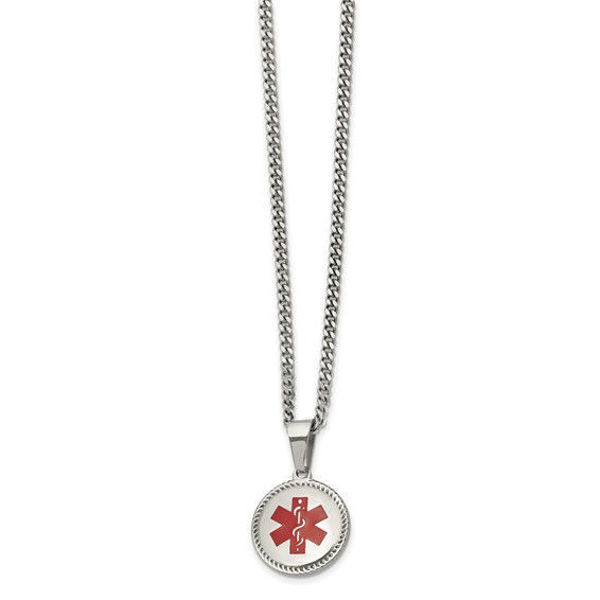 Picture of Stainless Steel Polished with Red Enamel Circle Medical ID 20in Necklace