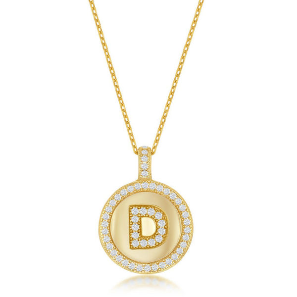 Picture of Gold Plated Sterling Silver Micro Pave Circle "D" Pendant