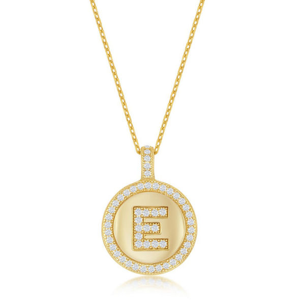 Picture of Gold Plated Sterling Silver Micro Pave Circle "E" Pendant