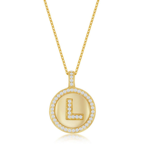 Picture of Gold Plated Sterling Silver Micro Pave Circle "L" Pendant