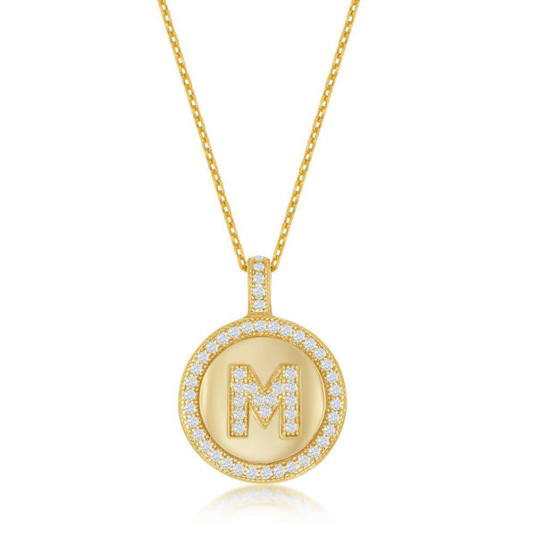 Picture of Gold Plated Sterling Silver Micro Pave Circle "M" Pendant