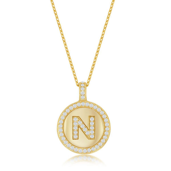 Picture of Gold Plated Sterling Silver Micro Pave Circle "N" Pendant