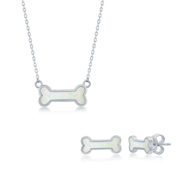 Picture of White Opal Dog Bone Necklace and Earrings Set